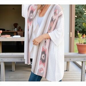 Phil Love Cream Boho Cardigan – Southwestern Pattern Open Front OS